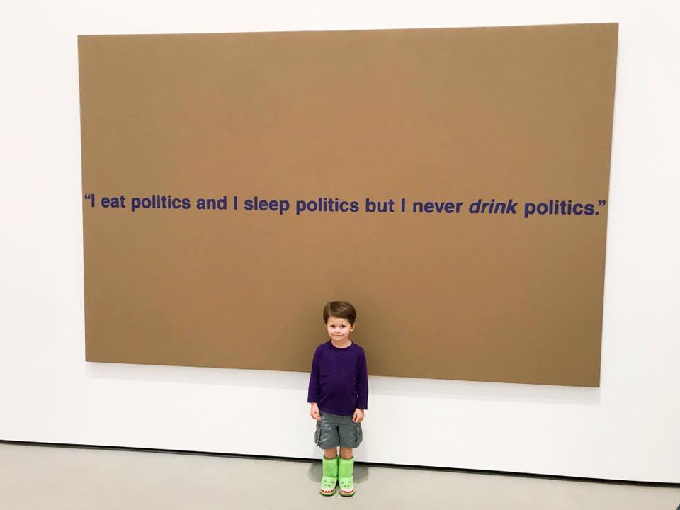 My darling toddler son standing in front of a painting at The Broad