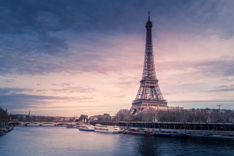 Paris at twilight when the sky is lavender